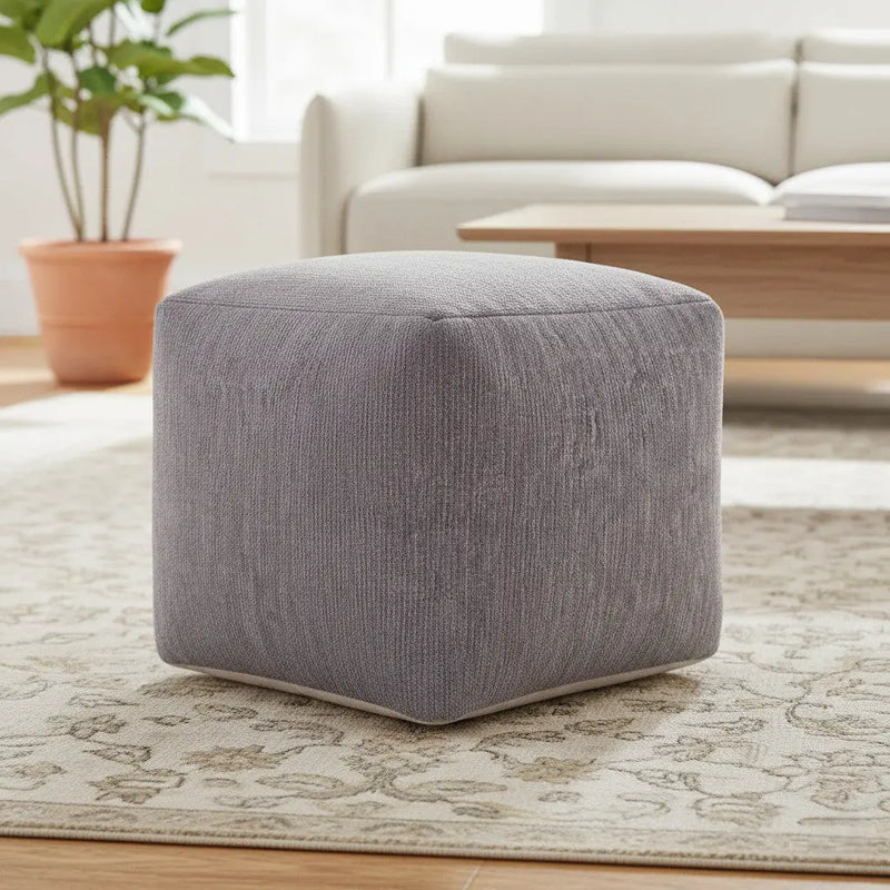 18" Gray Chenille Cube Pouf Ottoman Homeroots Living Room