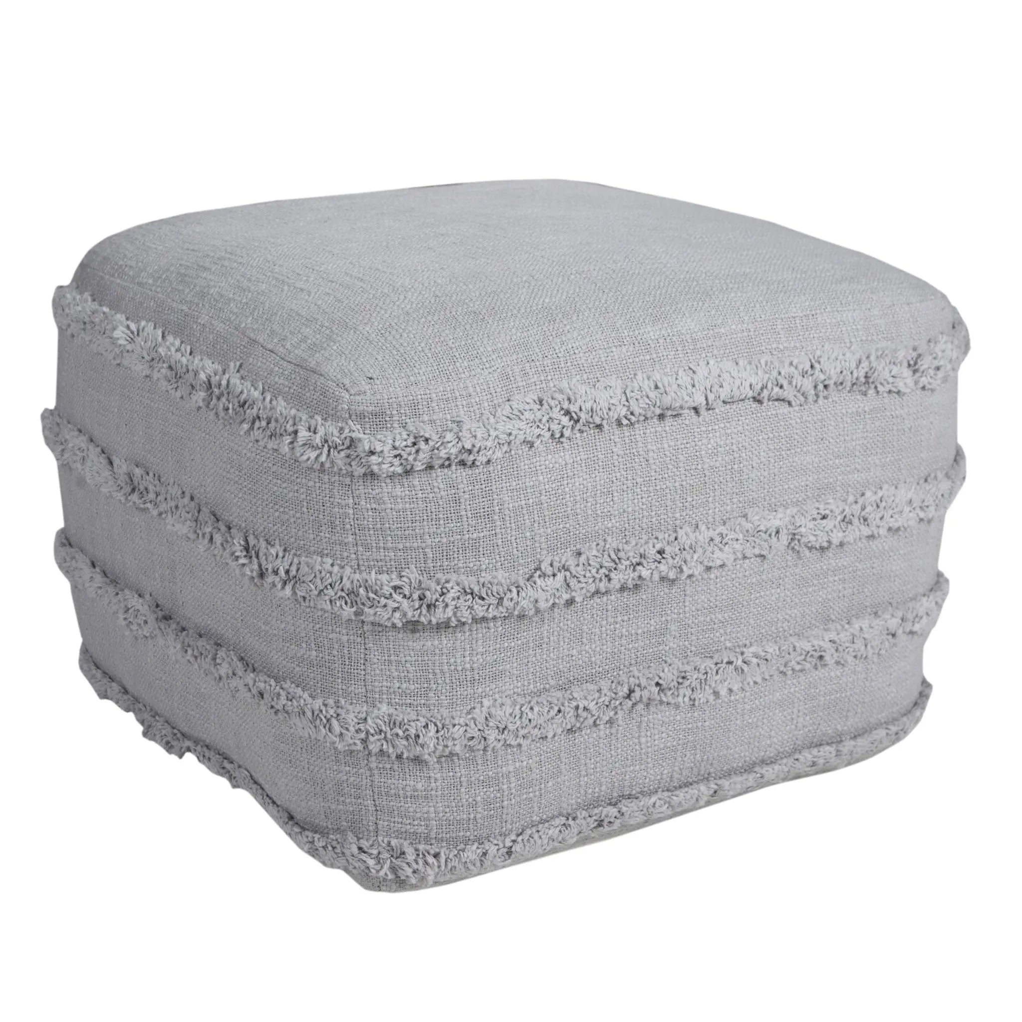 18" Gray Cotton Striped Pouf Ottoman Homeroots Living Room