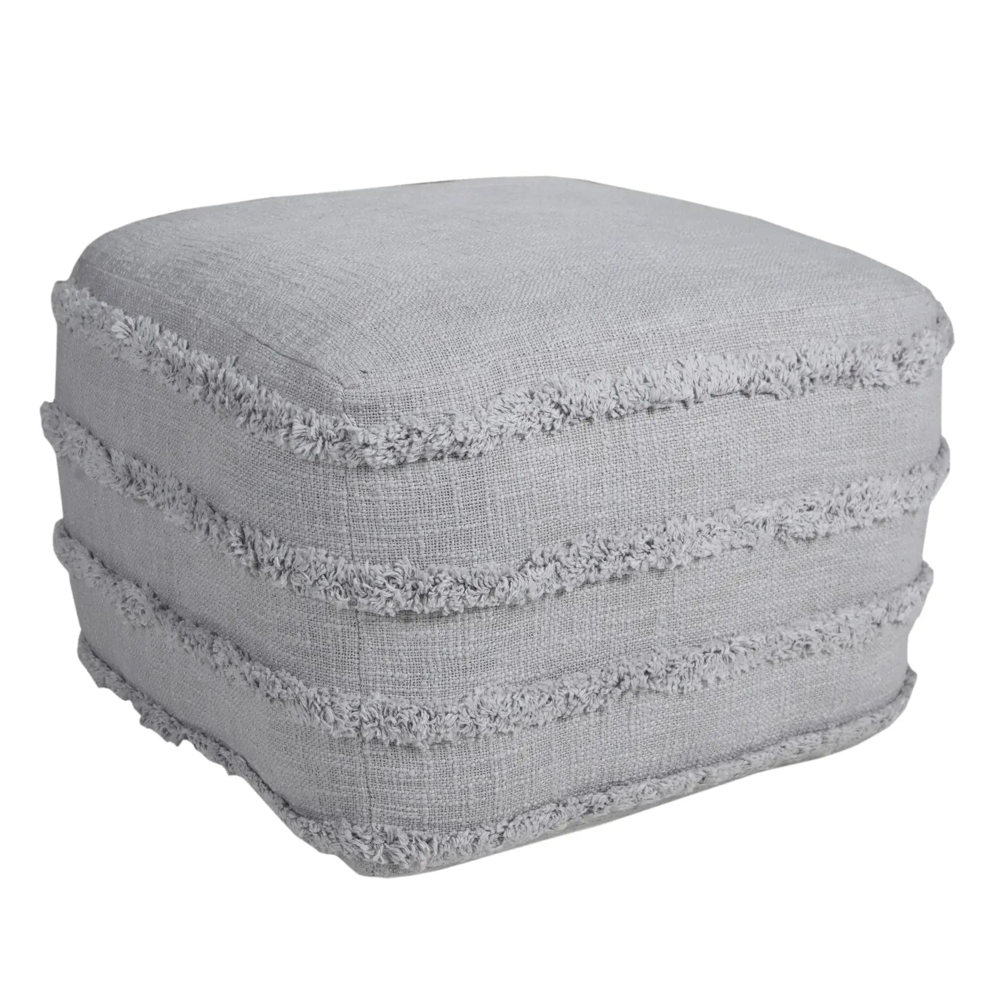 18" Gray Cotton Striped Pouf Ottoman Homeroots Living Room