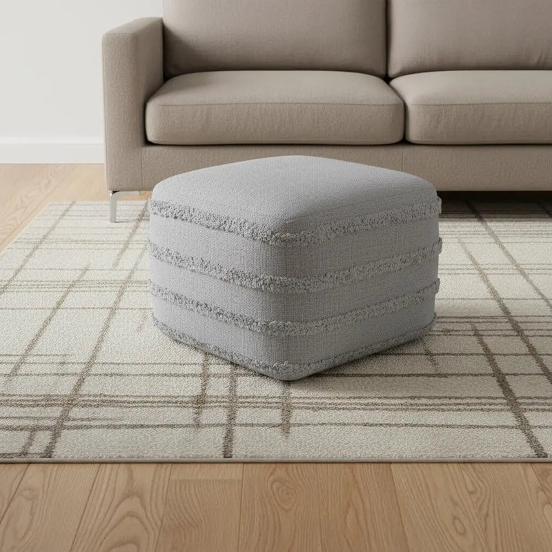 18" Gray Cotton Striped Pouf Ottoman Homeroots Living Room