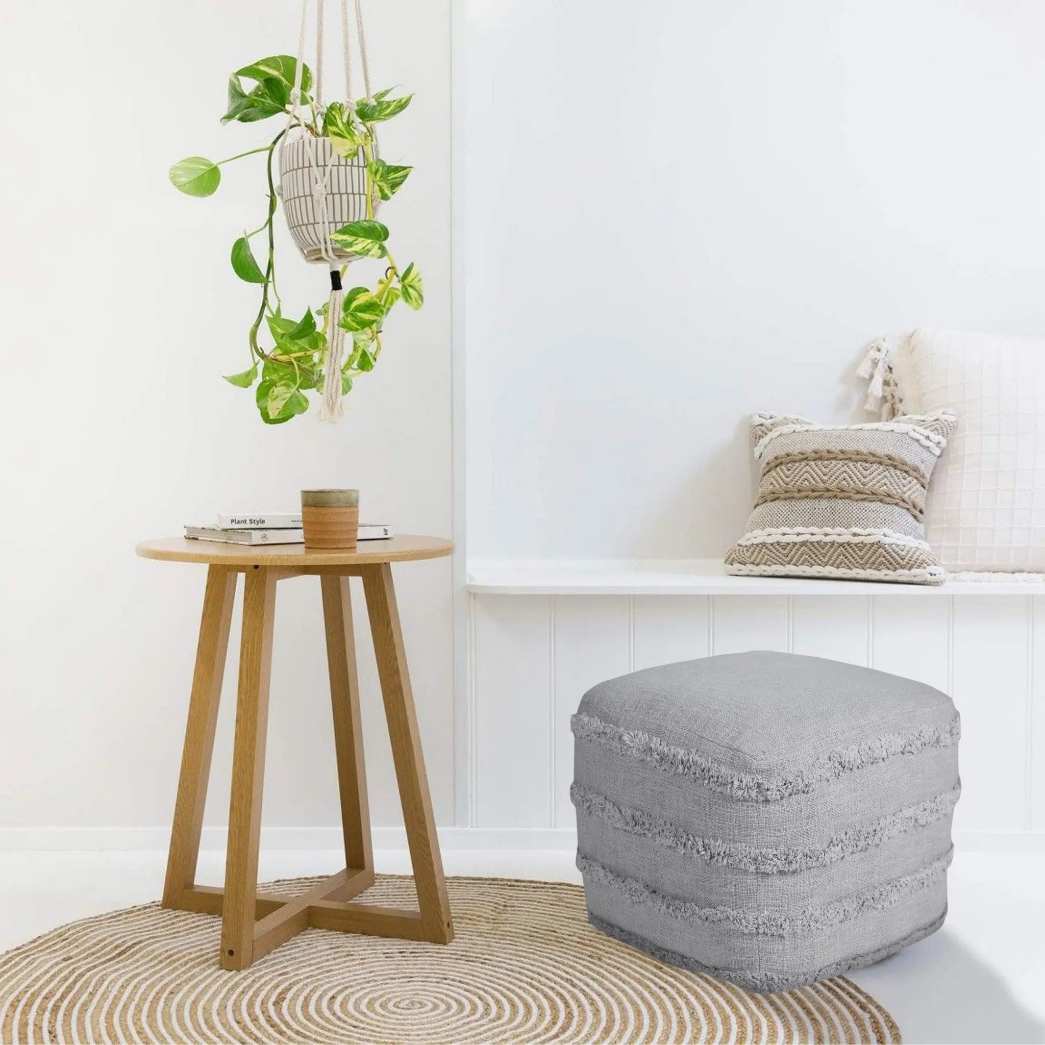 18" Gray Cotton Striped Pouf Ottoman Homeroots Living Room