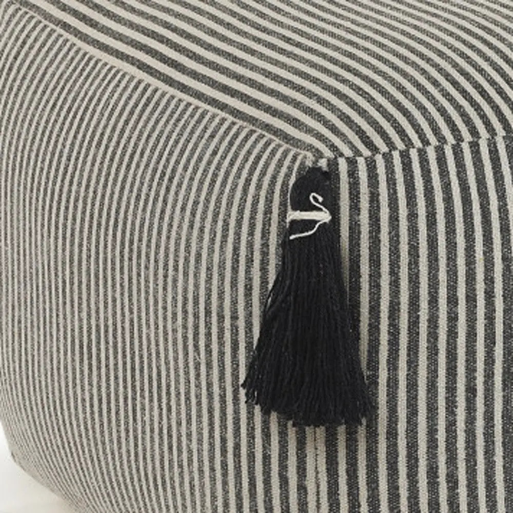 18" Gray Cotton Striped Pouf Ottoman Homeroots Living Room
