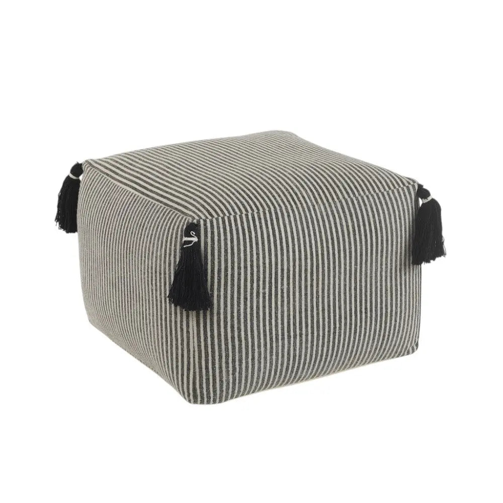 18" Gray Cotton Striped Pouf Ottoman Homeroots Living Room