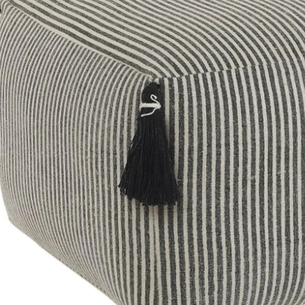 18" Gray Cotton Striped Pouf Ottoman Homeroots Living Room