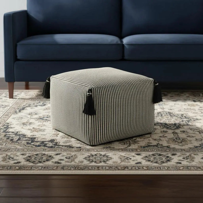 18" Gray Cotton Striped Pouf Ottoman Homeroots Living Room
