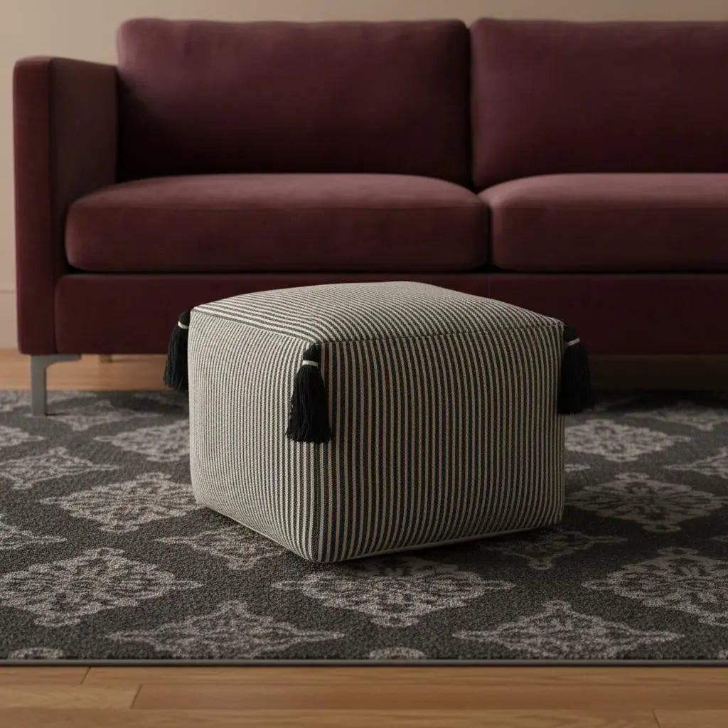 18" Gray Cotton Striped Pouf Ottoman Homeroots Living Room