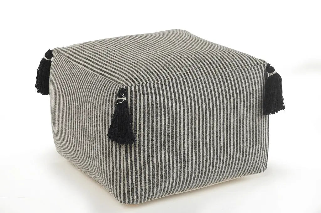 18" Gray Cotton Striped Pouf Ottoman Homeroots Living Room