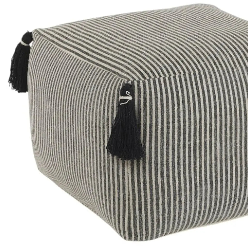 18" Gray Cotton Striped Pouf Ottoman Homeroots Living Room