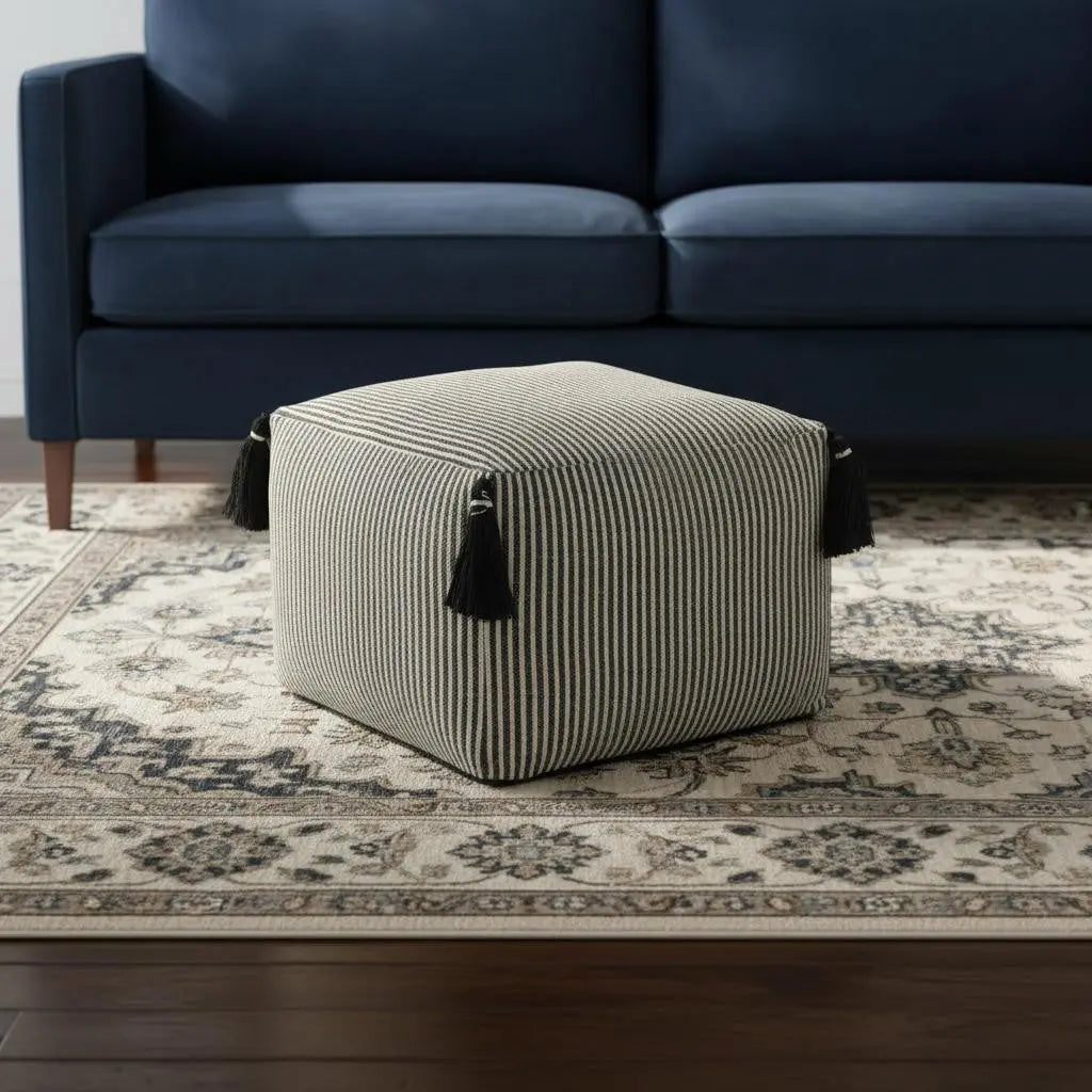 18" Gray Cotton Striped Pouf Ottoman Homeroots Living Room