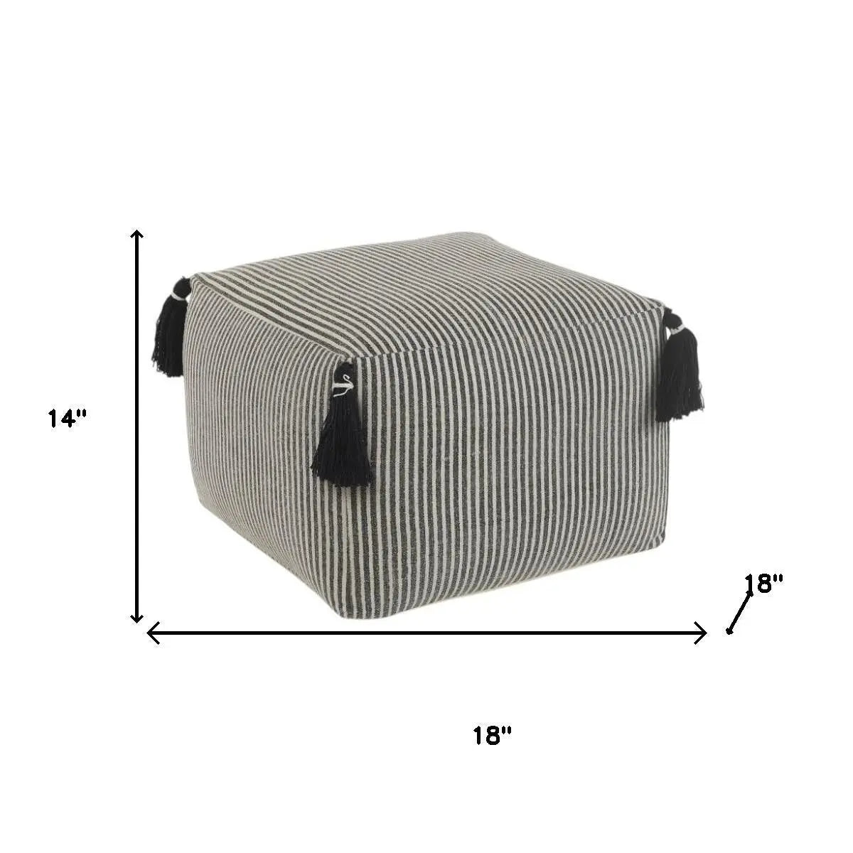 18" Gray Cotton Striped Pouf Ottoman Homeroots Living Room