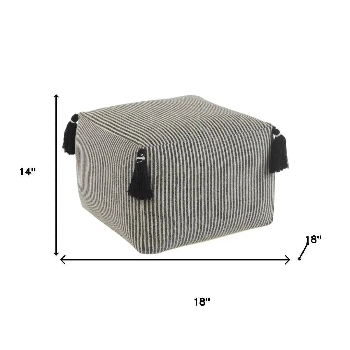 18" Gray Cotton Striped Pouf Ottoman Homeroots Living Room