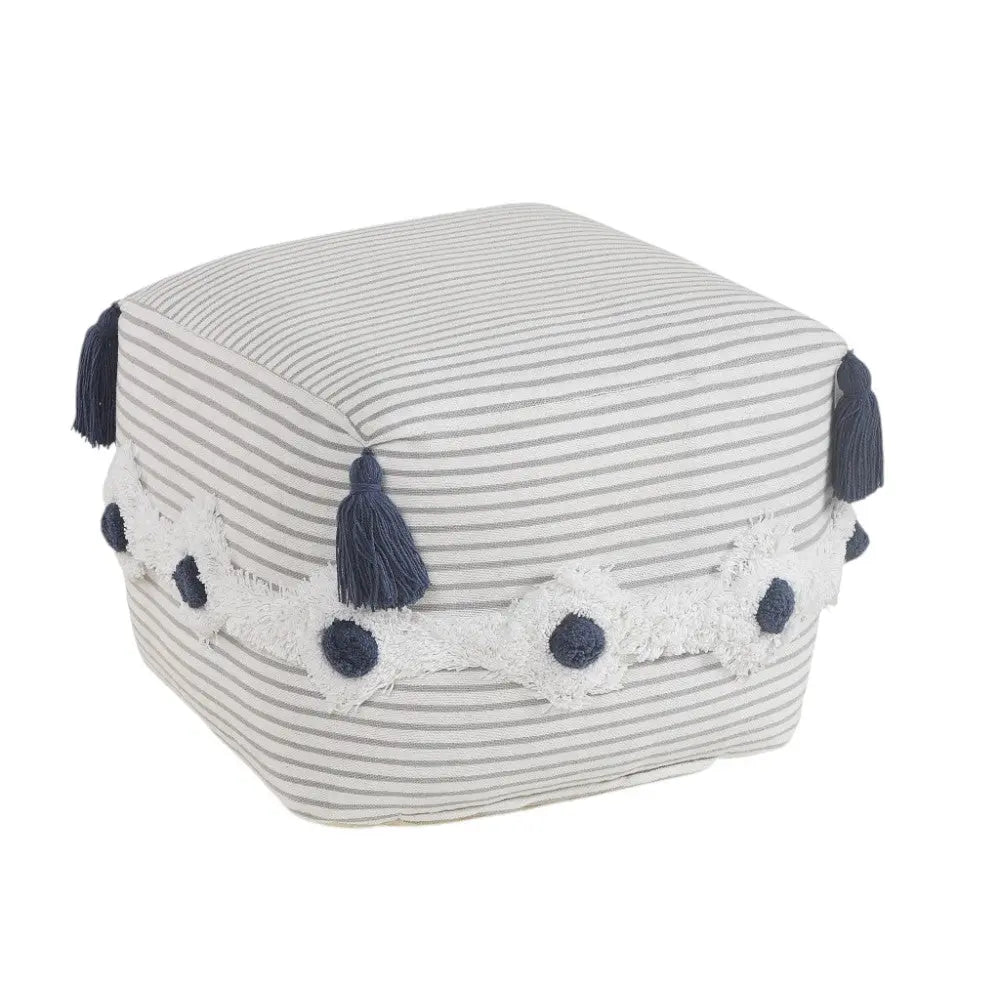 18" Gray Cotton Striped Pouf Ottoman Homeroots Living Room