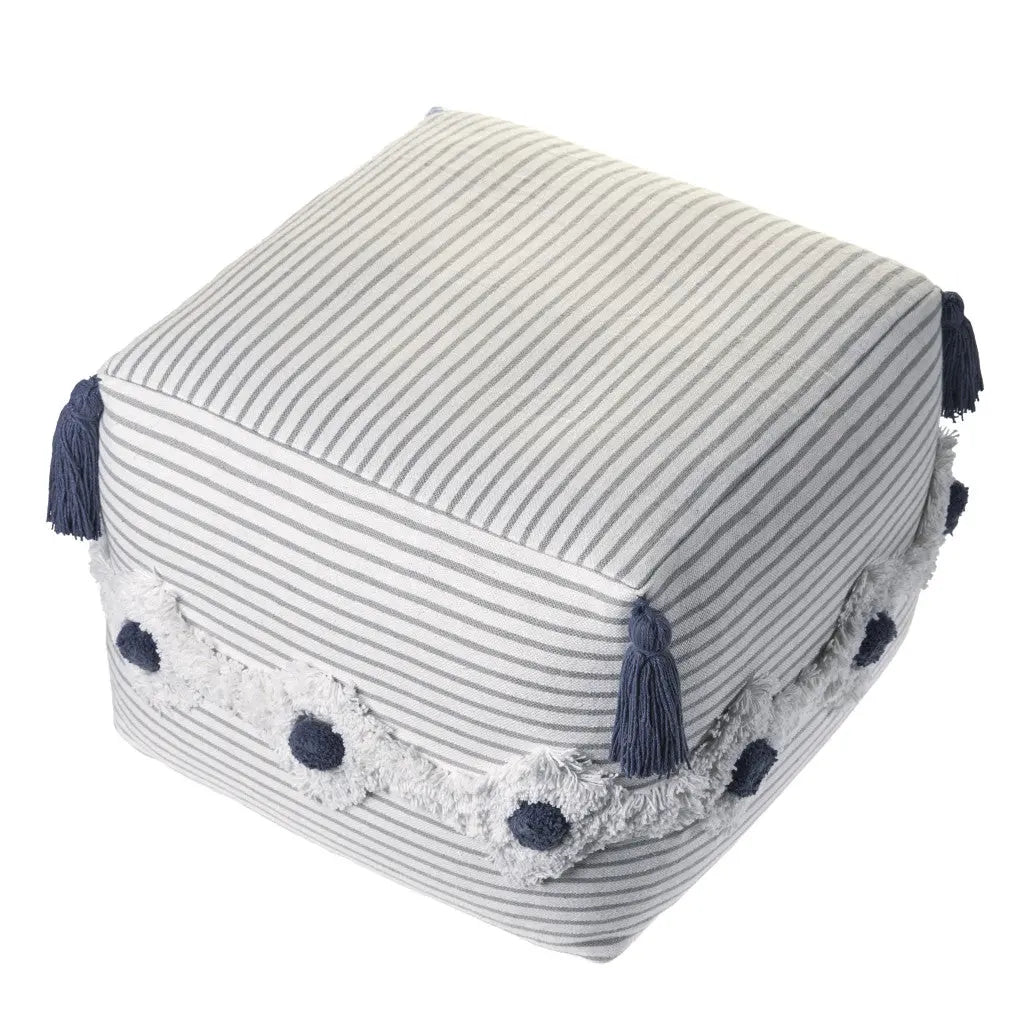 18" Gray Cotton Striped Pouf Ottoman Homeroots Living Room