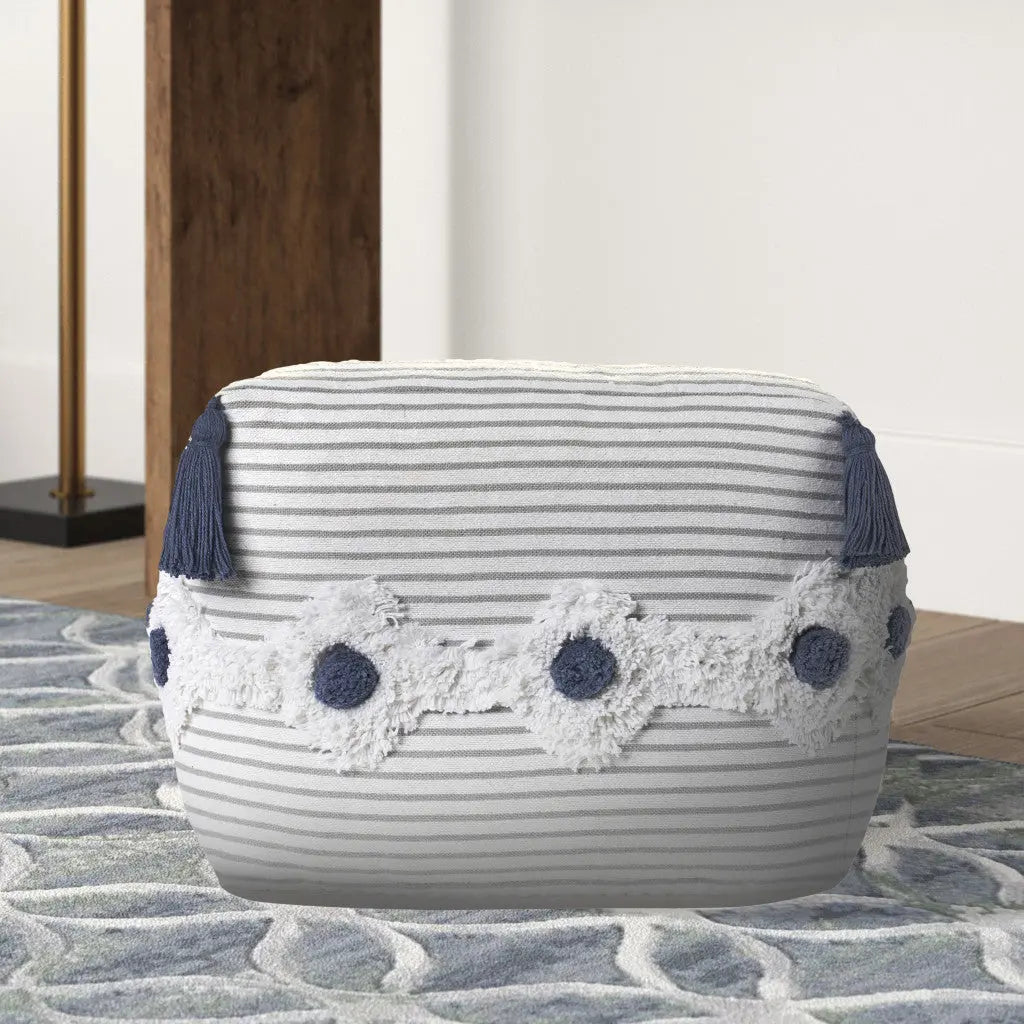 18" Gray Cotton Striped Pouf Ottoman Homeroots Living Room
