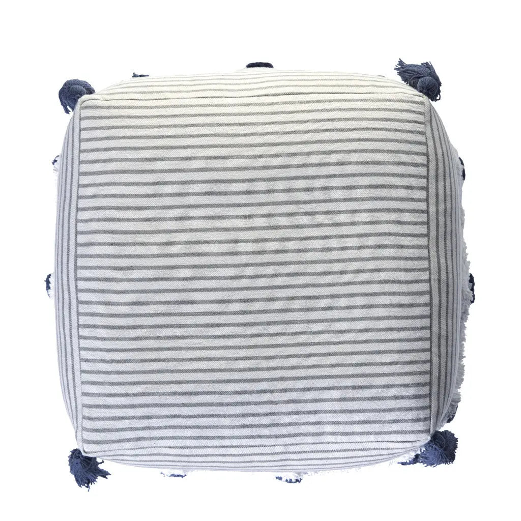 18" Gray Cotton Striped Pouf Ottoman Homeroots Living Room