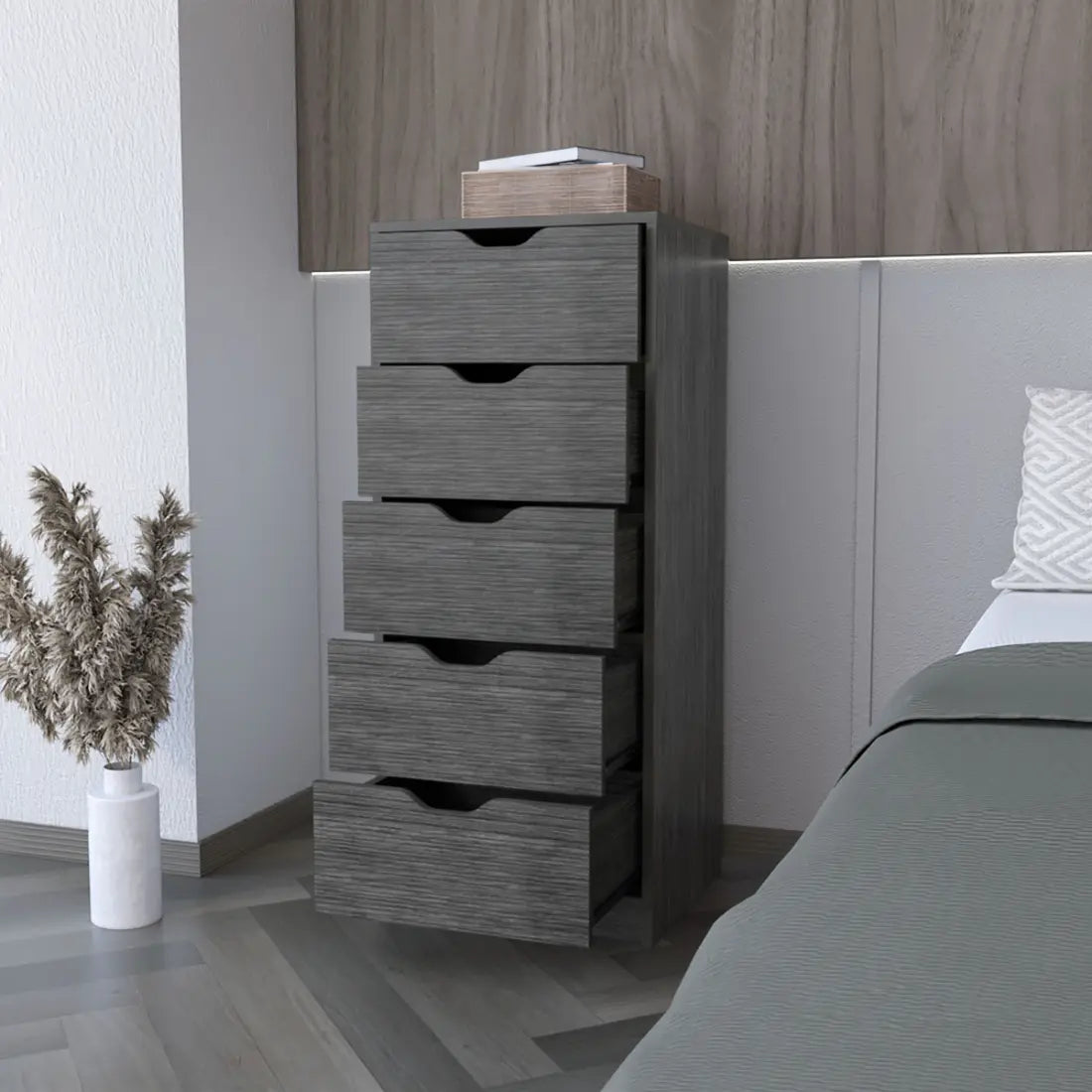 18" Gray Five Drawer Standard Chest Homeroots Bed & Bath
