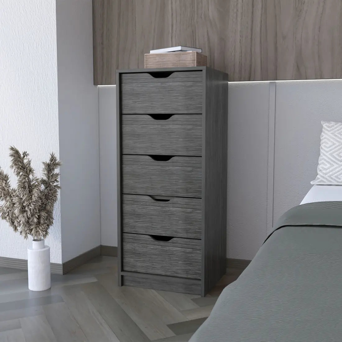 18" Gray Five Drawer Standard Chest Homeroots Bed & Bath