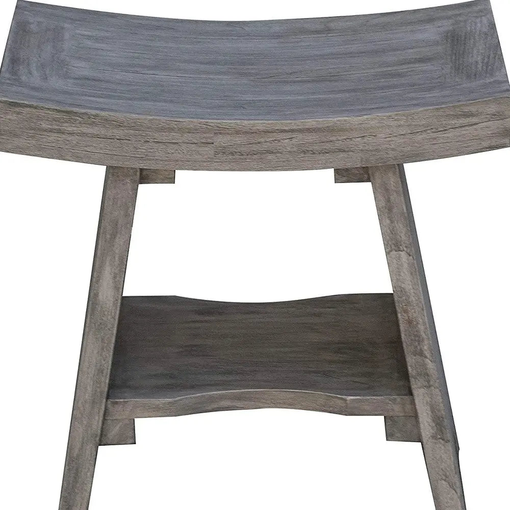 18" Gray Solid Wood Rectangular Shower Bench With Shelf Homeroots Bed & Bath