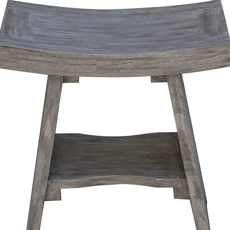 18" Gray Solid Wood Rectangular Shower Bench With Shelf Homeroots Bed & Bath