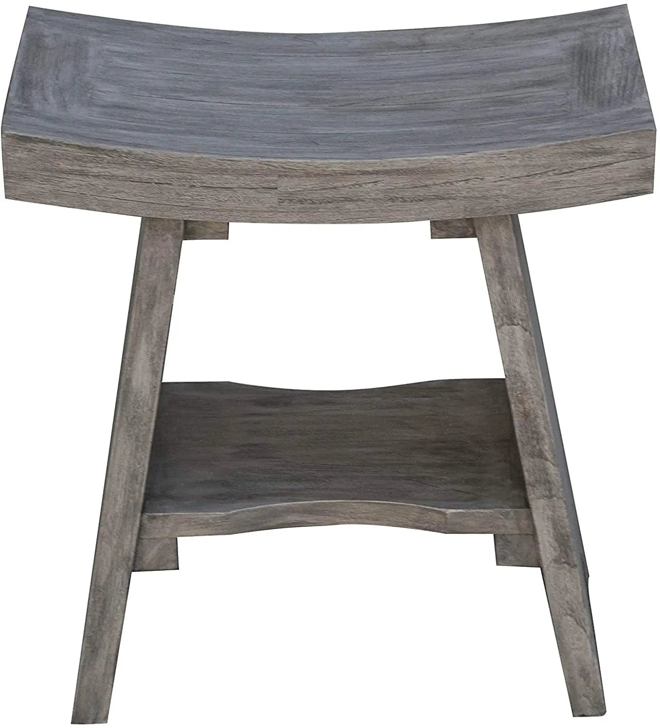 18" Gray Solid Wood Rectangular Shower Bench With Shelf Homeroots Bed & Bath