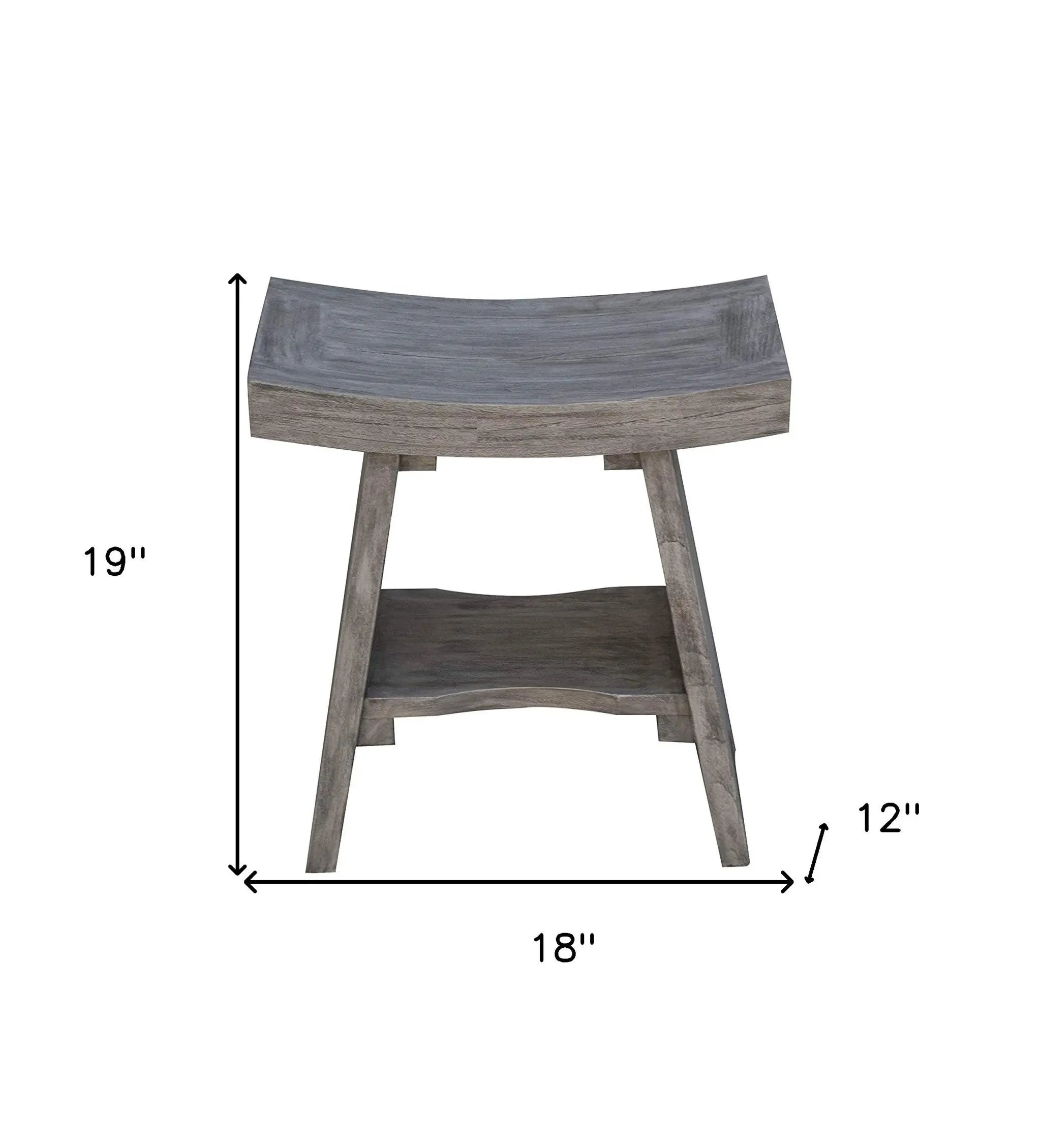 18" Gray Solid Wood Rectangular Shower Bench With Shelf Homeroots Bed & Bath