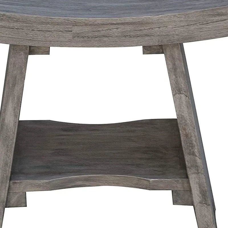18" Gray Solid Wood Rectangular Shower Bench With Shelf Homeroots Bed & Bath