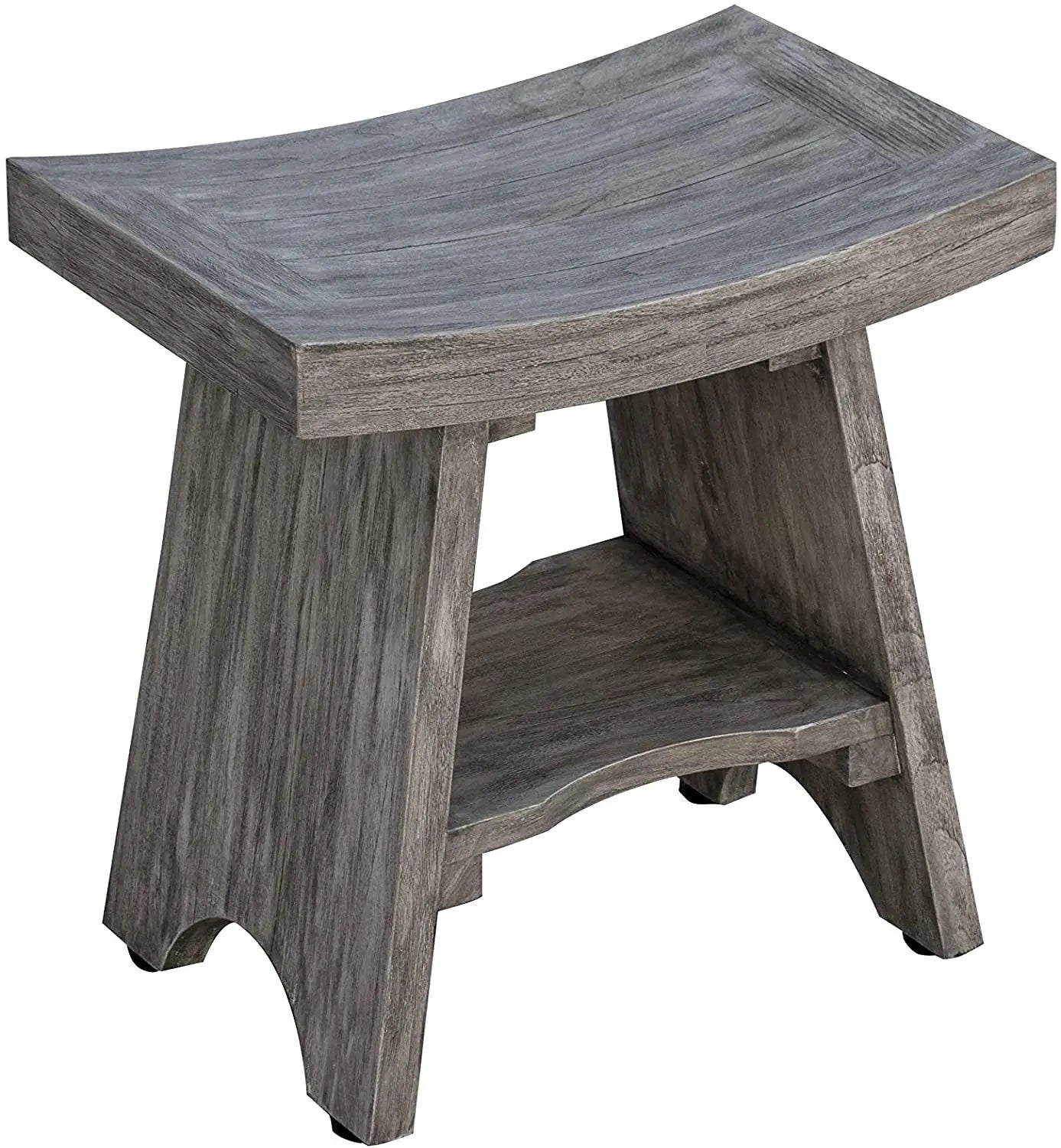 18" Gray Solid Wood Rectangular Shower Bench With Shelf Homeroots Bed & Bath