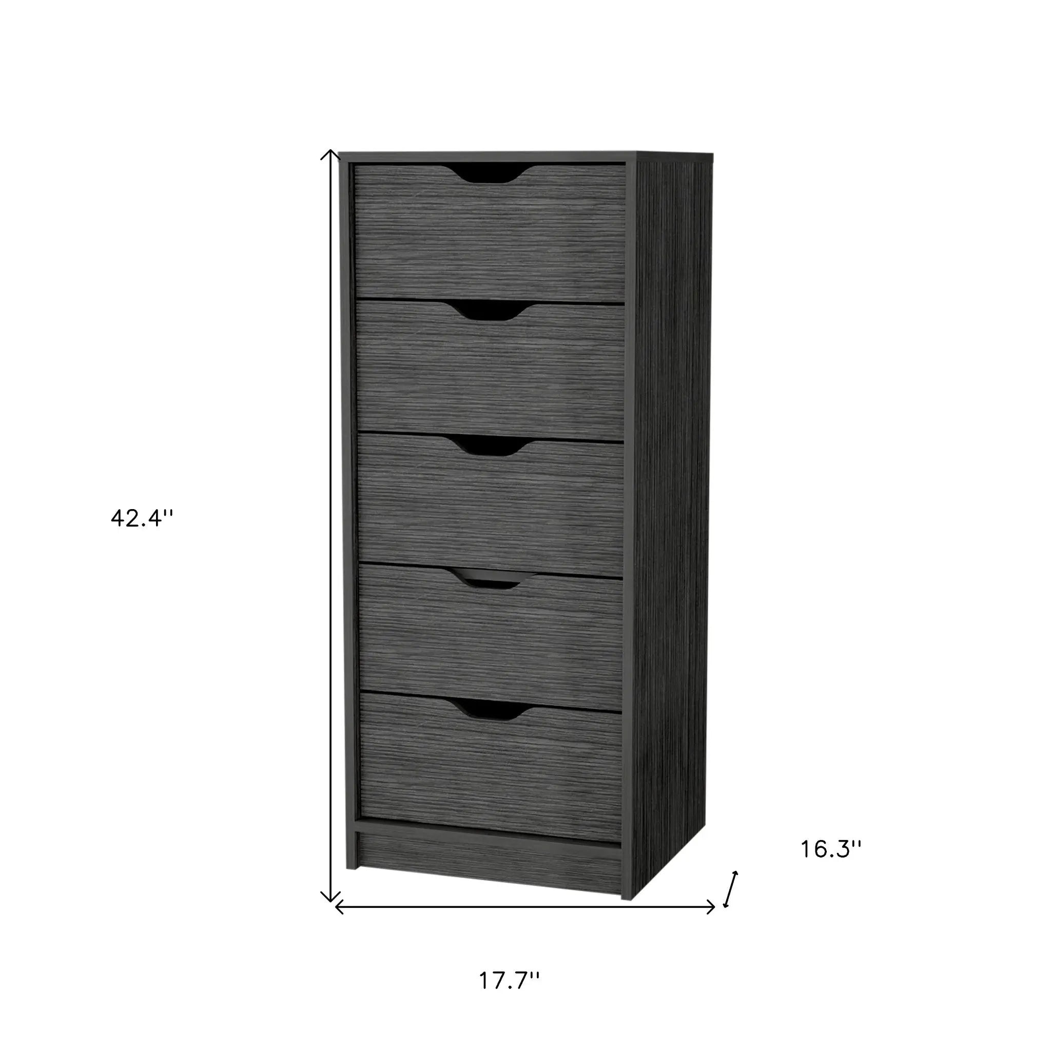 18" Gray Wood Five Drawer Dresser Homeroots Bed & Bath