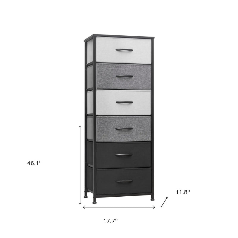 18" Gray and Black Steel and Fabric Six Drawer Chest - GreatEagleInc