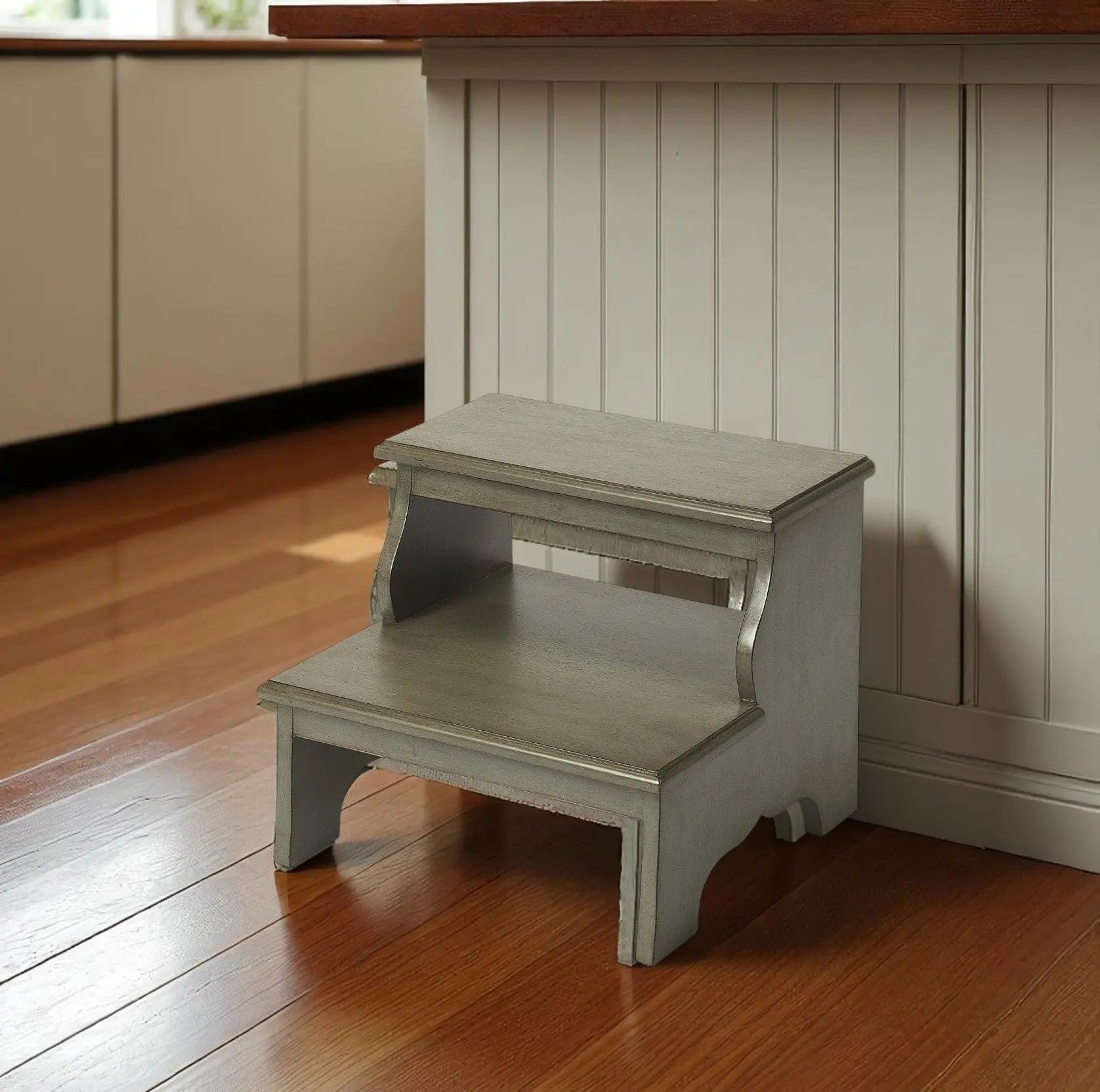 18" Handcrafted Silver Satin Step Stool - GreatEagleInc