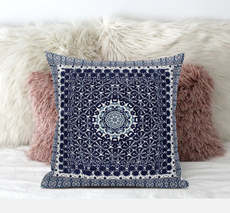 18” Indigo Blue Holy Floral Suede Throw Pillow Homeroots Home Decor