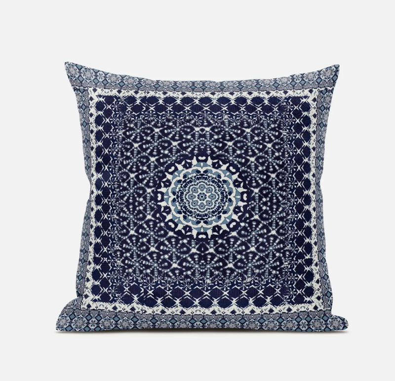 18” Indigo Blue Holy Floral Suede Throw Pillow Homeroots Home Decor