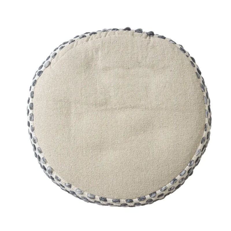 18" Ivory And Blue Cotton Blend Round Striped Pouf Ottoman Homeroots Living Room