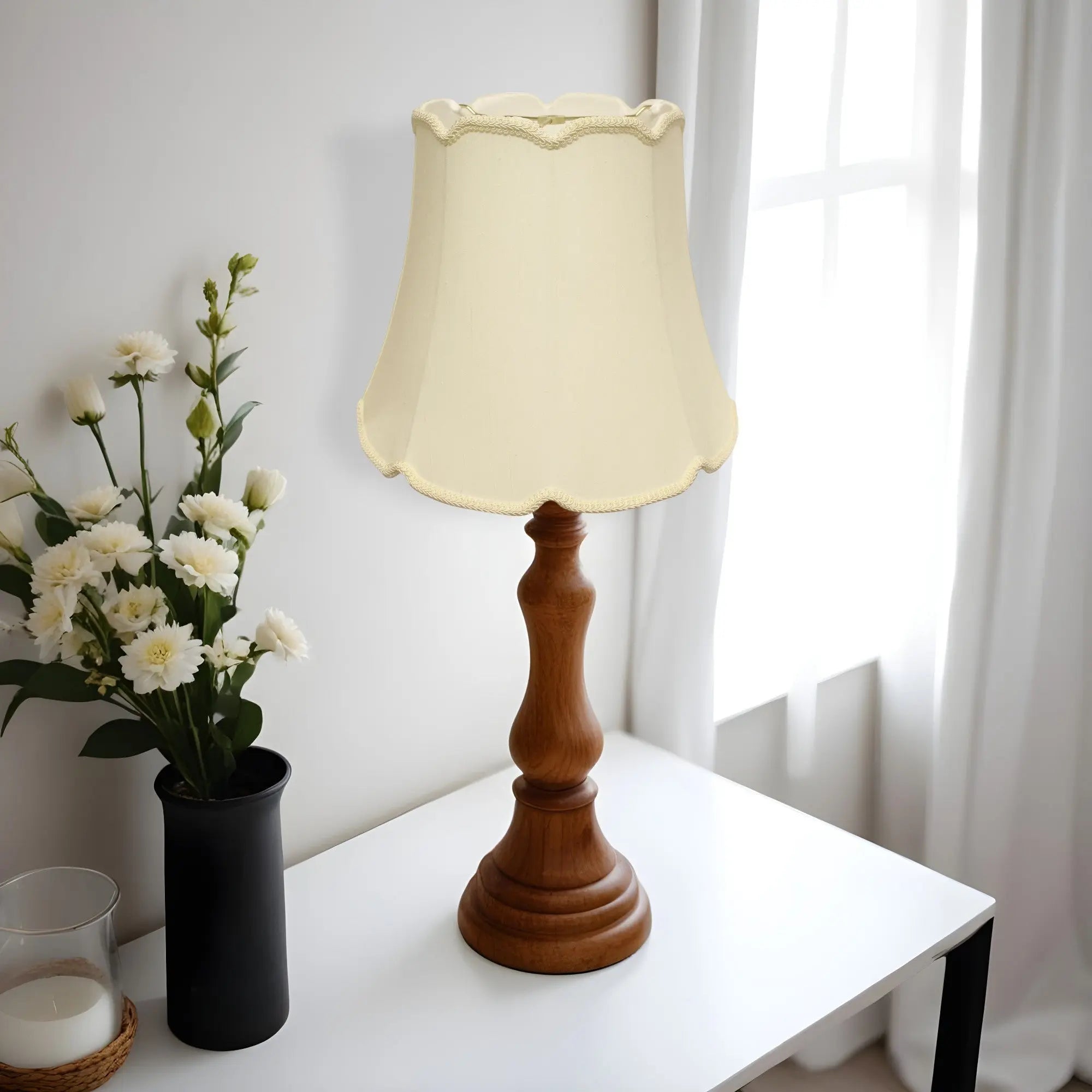 18" Ivory Empire Slanted Cylinder Scroll Edge Silk Lampshade Homeroots Lighting