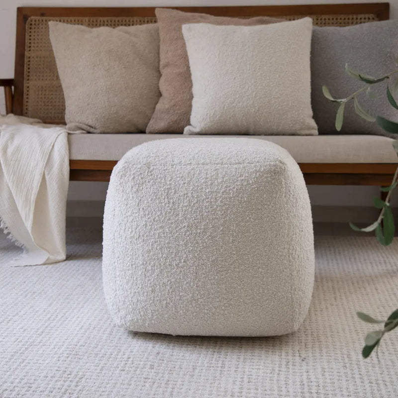 18" Ivory Polyester Cube Outdoor Pouf Ottoman Homeroots Outdoor