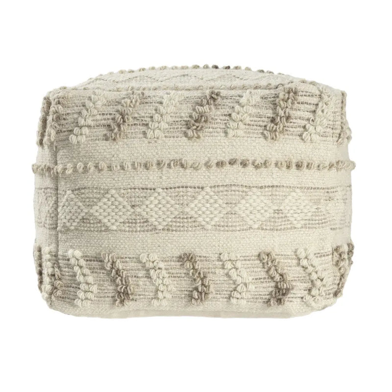 18" Ivory and Natural Cotton And Wool Striped Pouf Ottoman Homeroots Living Room