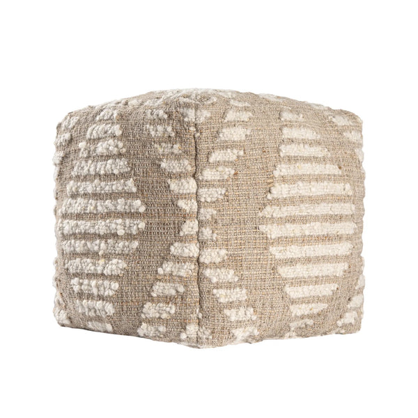 18" Ivory and Natural Cotton Jute And Wool Geometric Cube Pouf Ottoman Homeroots Living Room