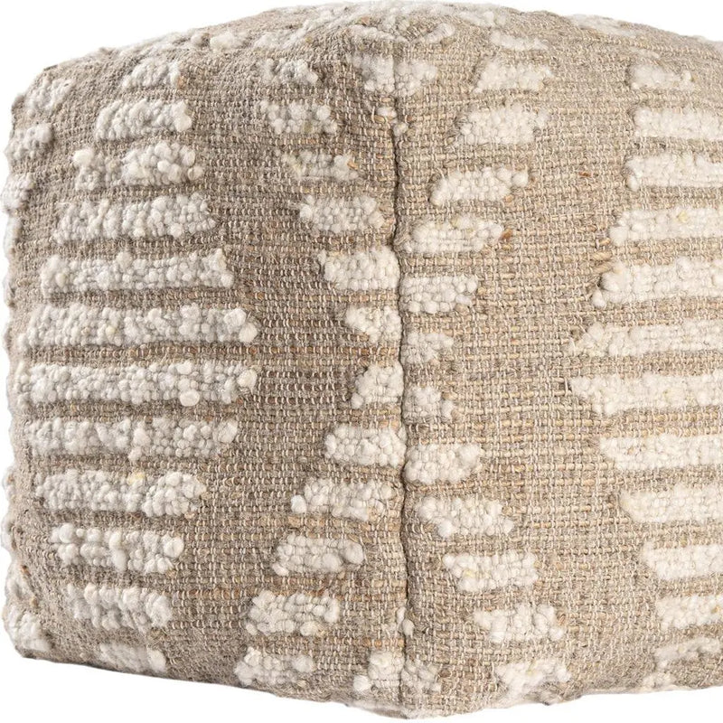 18" Ivory and Natural Cotton Jute And Wool Geometric Cube Pouf Ottoman Homeroots Living Room