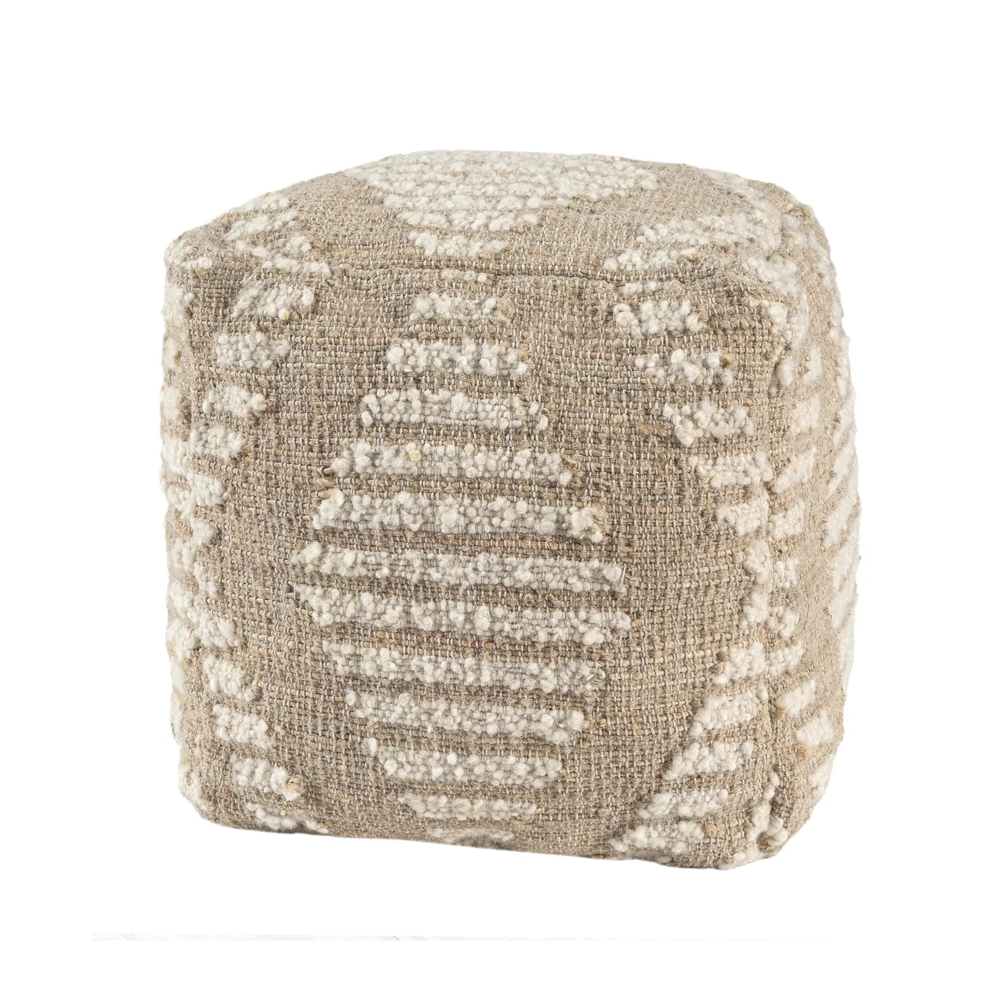 18" Ivory and Natural Cotton Jute And Wool Geometric Cube Pouf Ottoman Homeroots Living Room