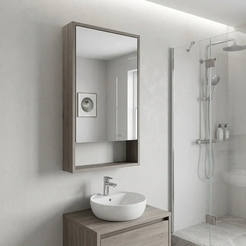 18" Light Gray Wood Floating Double Door Bathroom Vanity And Medicine Cabinet With Mirror Homeroots Bed & Bath