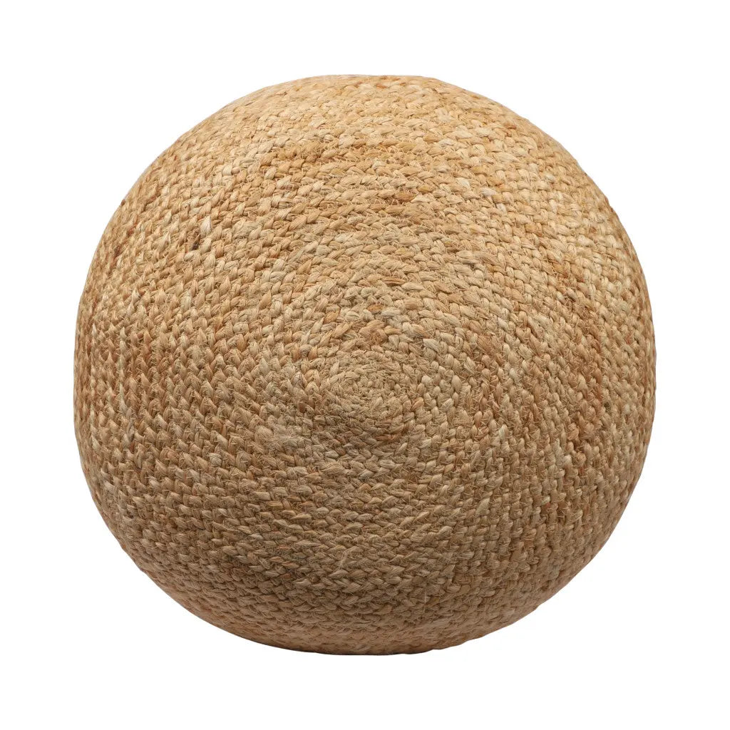18" Natural And Gray Jute Blend Cylinder Striped Pouf Ottoman Homeroots Living Room