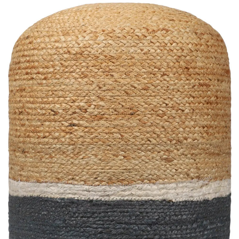 18" Natural And Gray Jute Blend Cylinder Striped Pouf Ottoman Homeroots Living Room