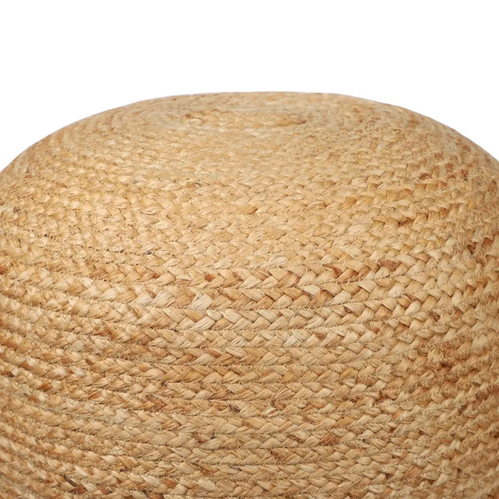 18" Natural And Gray Jute Blend Cylinder Striped Pouf Ottoman Homeroots Living Room