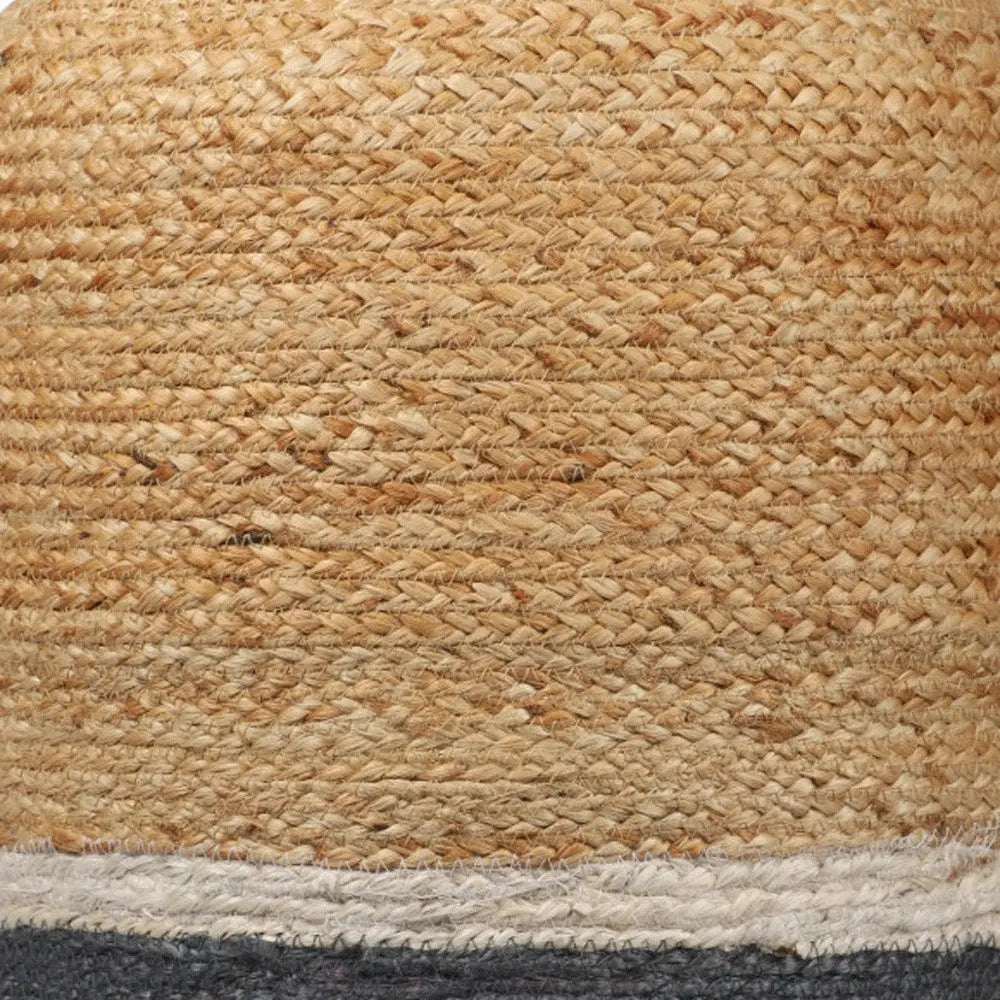 18" Natural And Gray Jute Blend Cylinder Striped Pouf Ottoman Homeroots Living Room