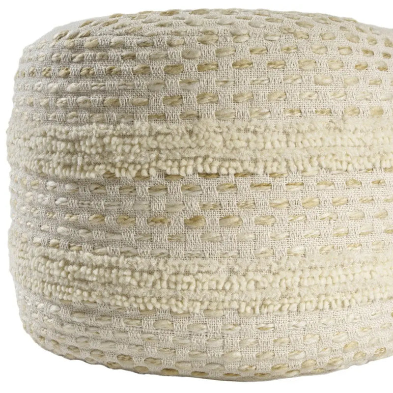 18" Natural And Ivory Cotton Blend Round Striped Pouf Ottoman Homeroots Living Room