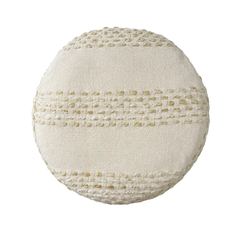 18" Natural And Ivory Cotton Blend Round Striped Pouf Ottoman Homeroots Living Room