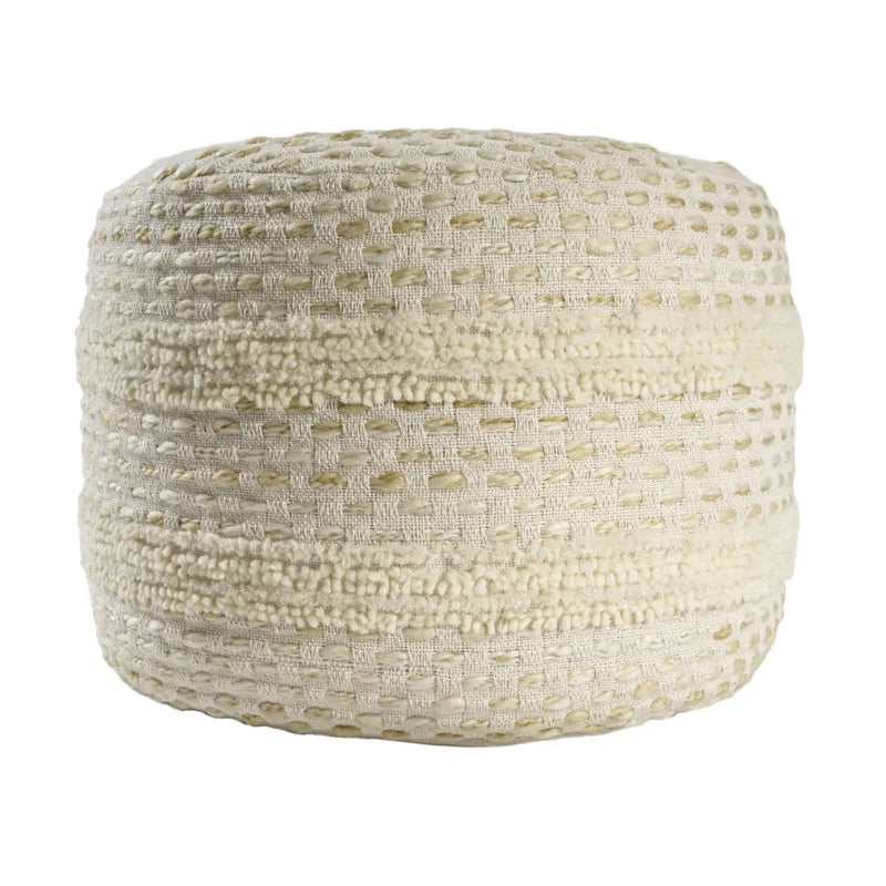 18" Natural And Ivory Cotton Blend Round Striped Pouf Ottoman Homeroots Living Room
