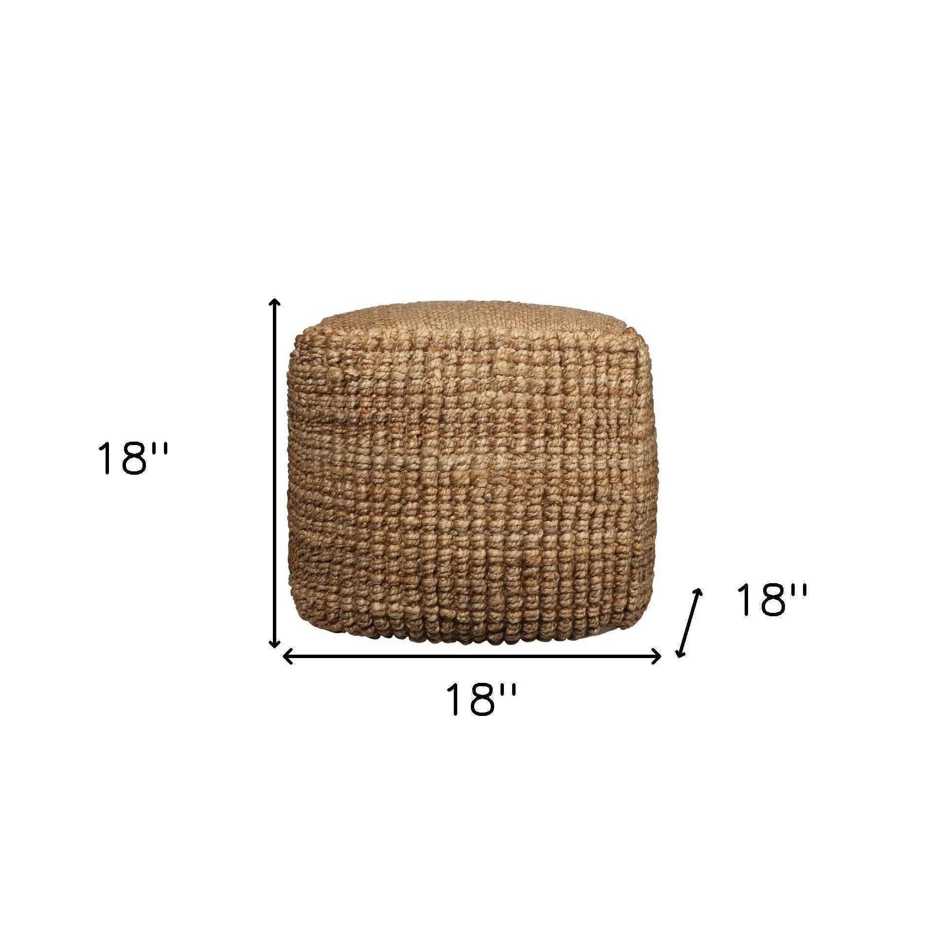 18" Natural Jute Blend Cube Pouf Ottoman Homeroots Living Room
