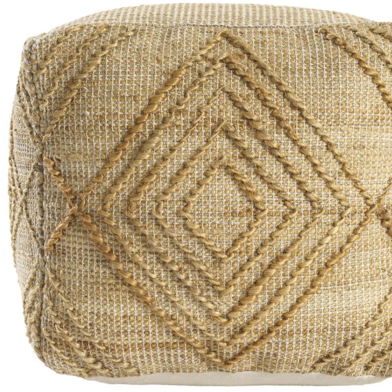 18" Natural Jute Blend Geometric Cube Pouf Ottoman Homeroots Living Room