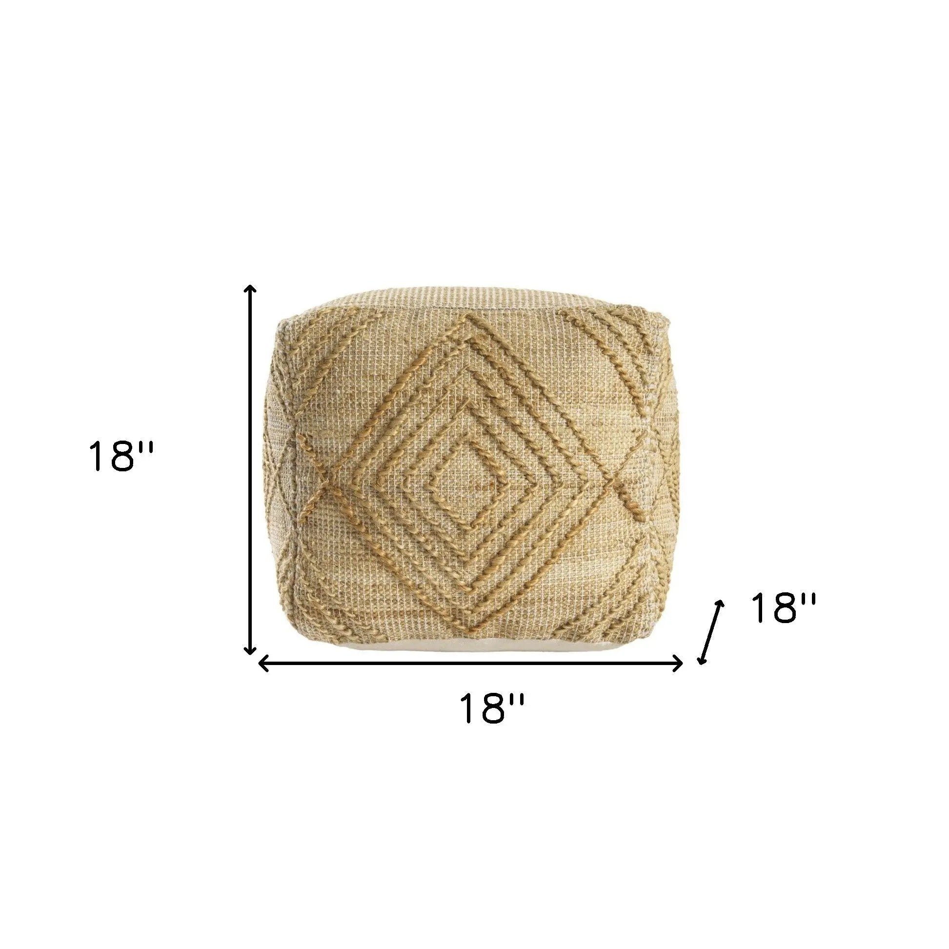 18" Natural Jute Blend Geometric Cube Pouf Ottoman Homeroots Living Room